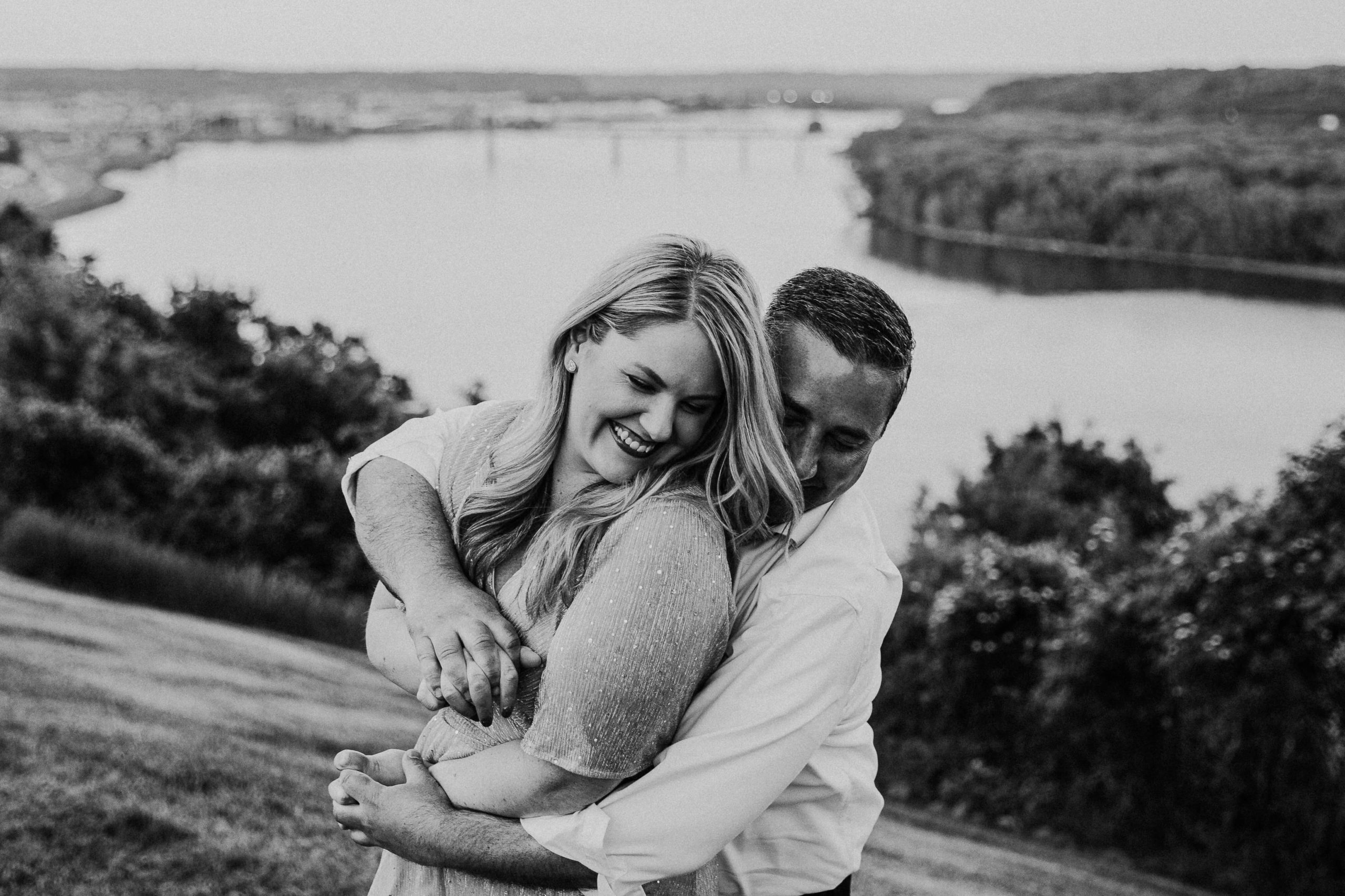 couple being playful during their dubuque engagement session