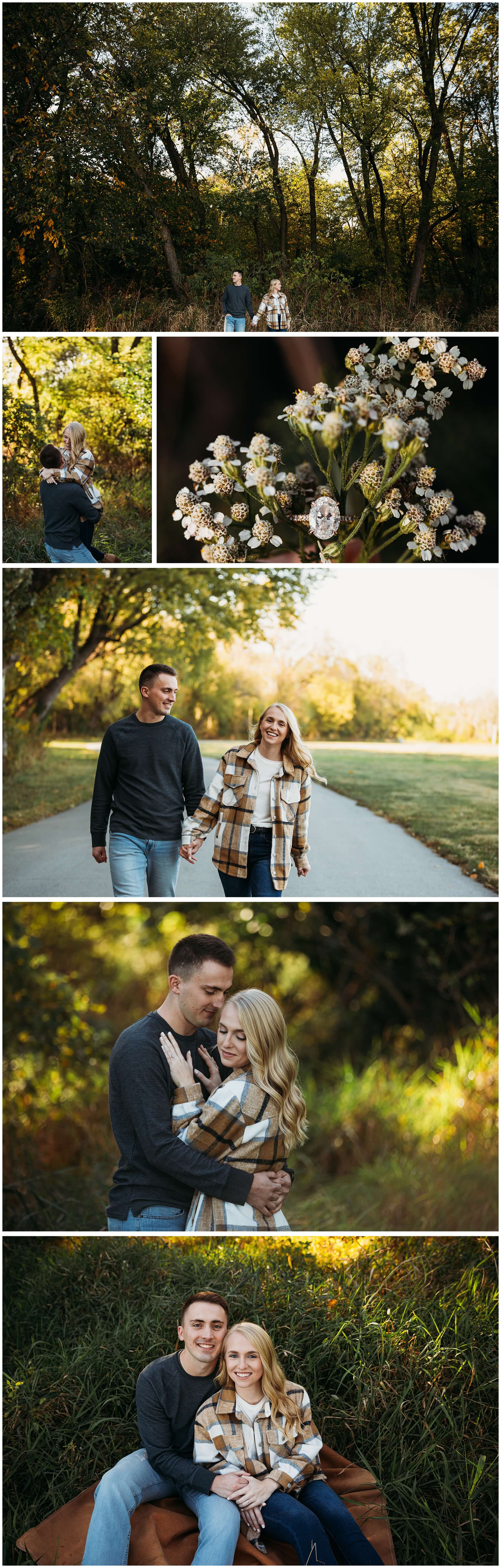 Fall engagement photos at Water Works Park in Des Moines