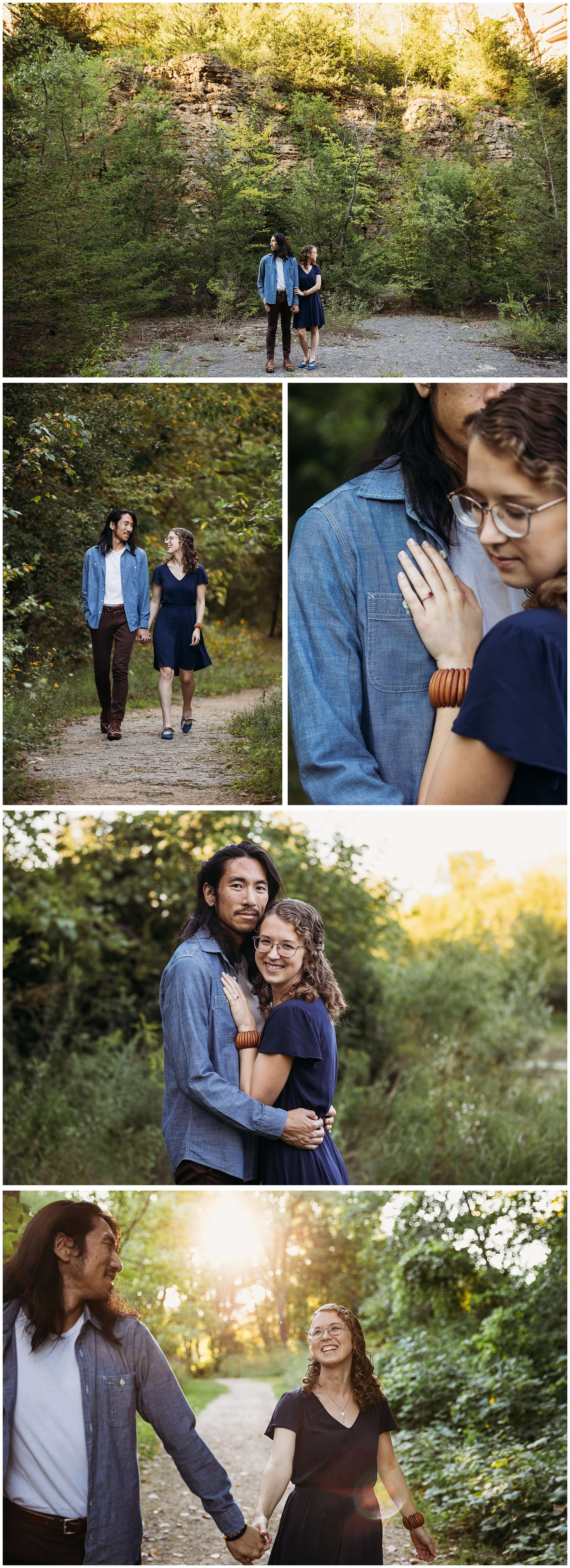 outdoor engagement session at mines of spain dubuque
