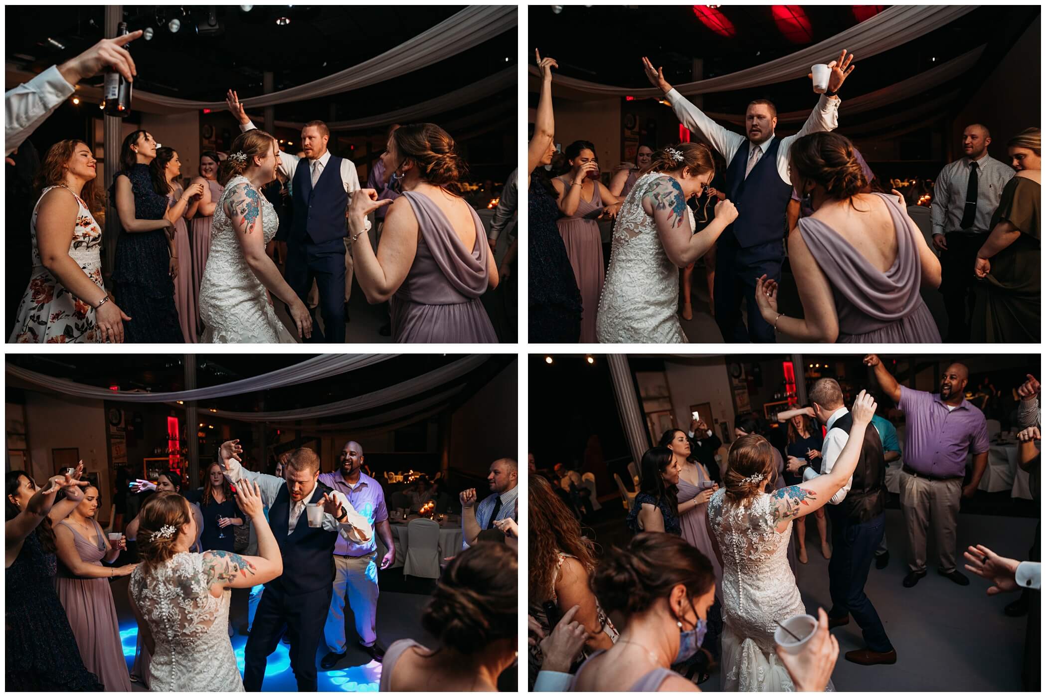 A full dance floor during a wedding reception at Common Chord in downtown Davenport, Iowa.