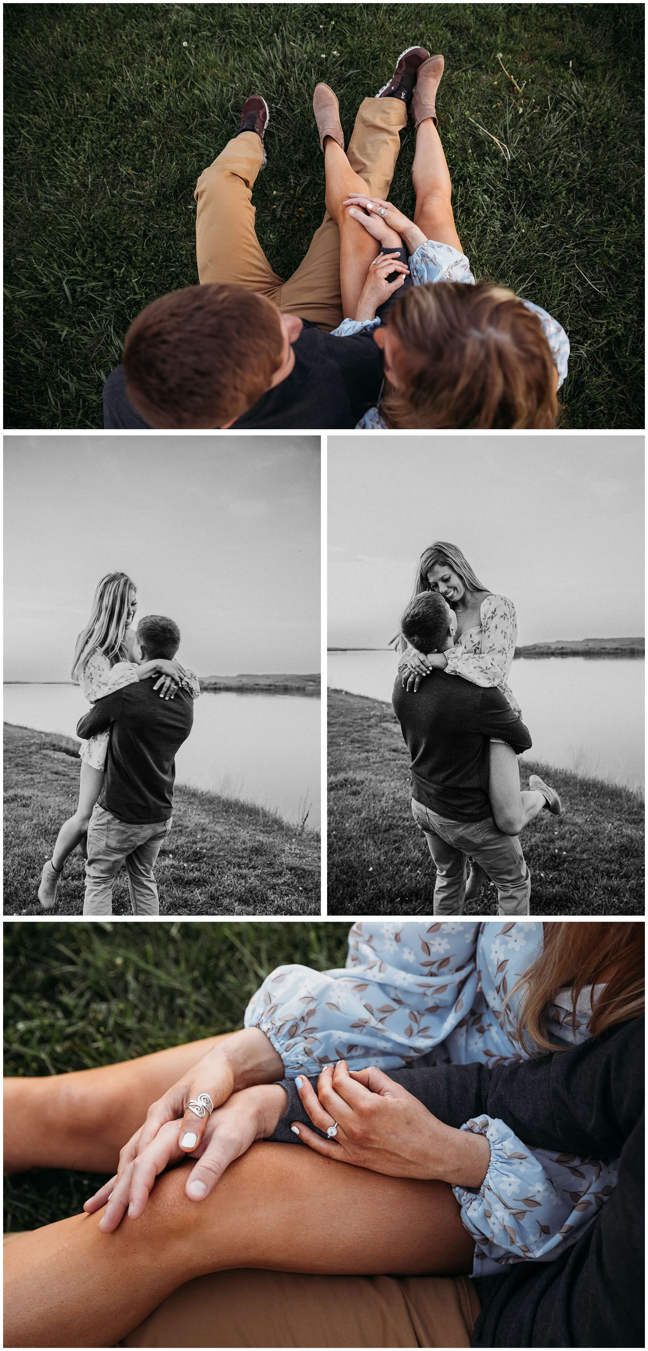 engaged couple photos on mississippi river bank 
