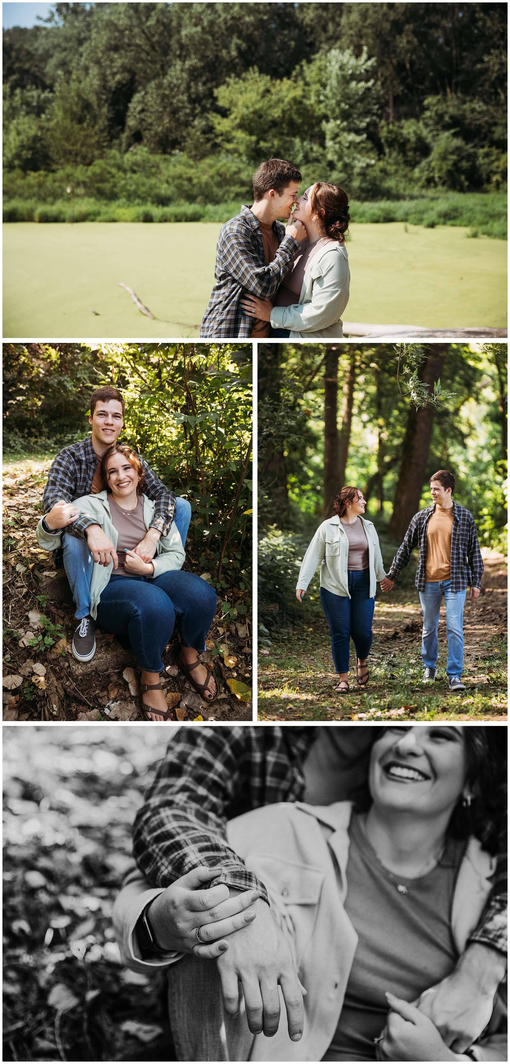 a summer morning engagement session in the mines of spain, dubuque iowa
