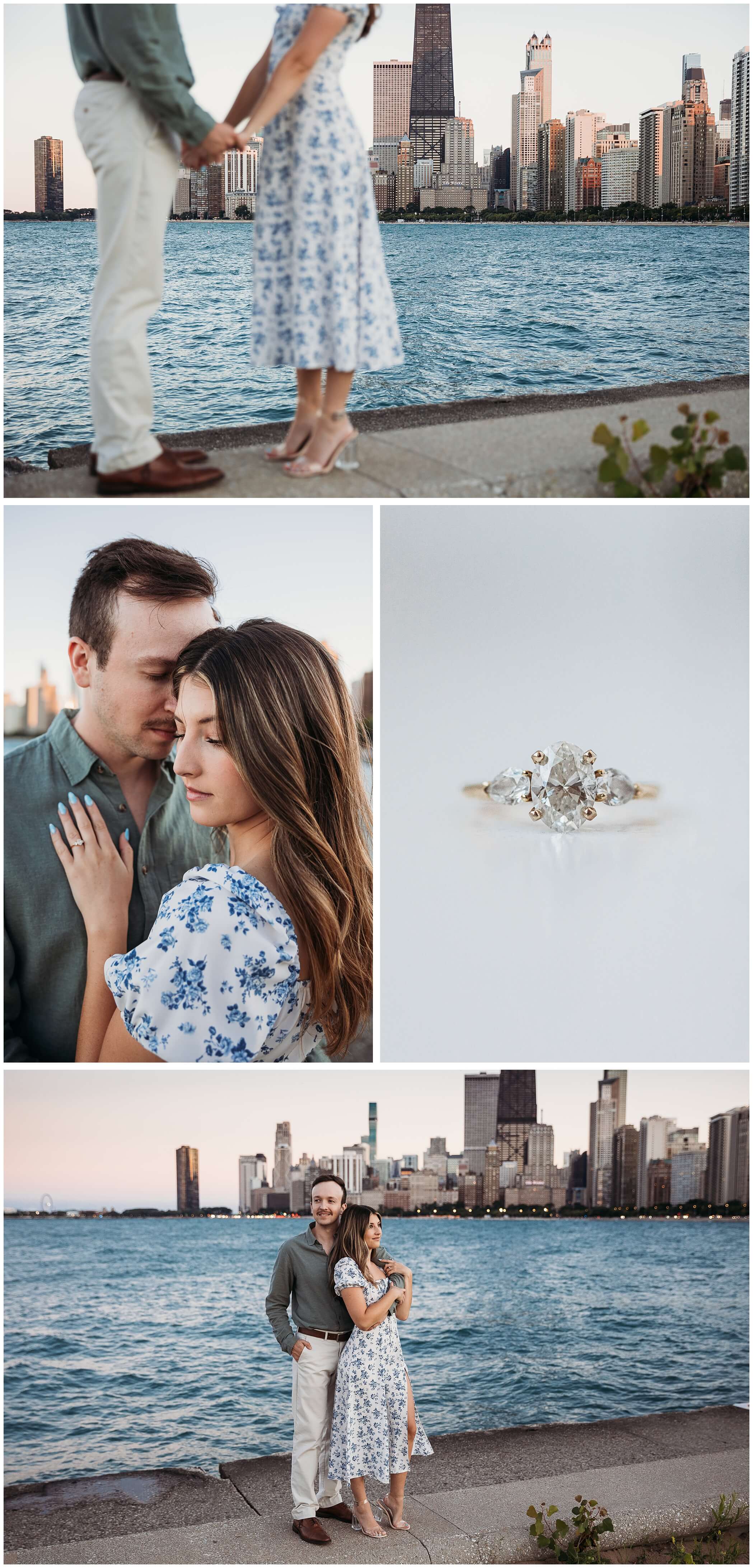 north avenue beach engagement photos, chicago skyline, engagement ring from Stanley Brown Jewelist