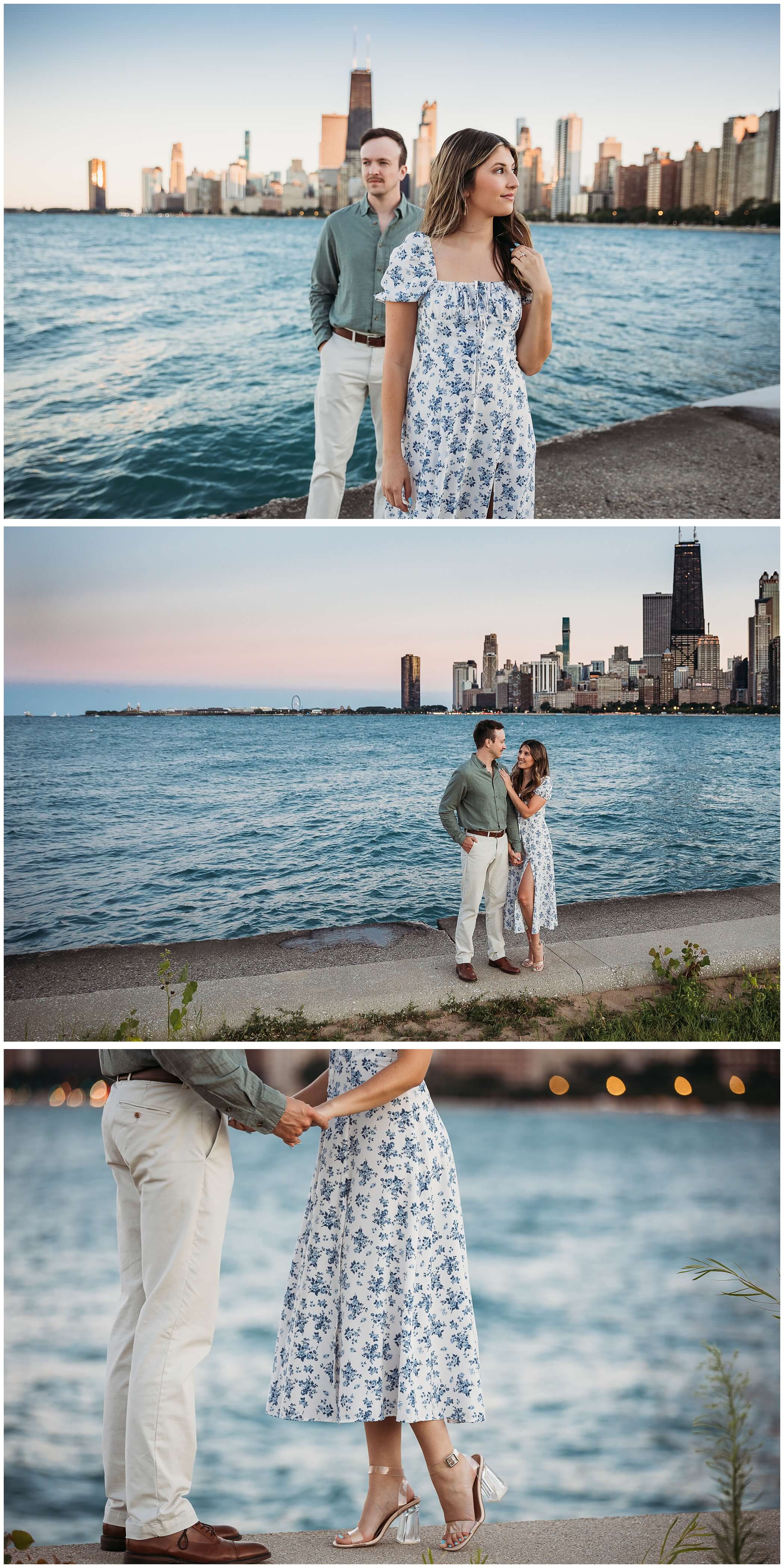 north avenue beach engagement photos, chicago skyline
