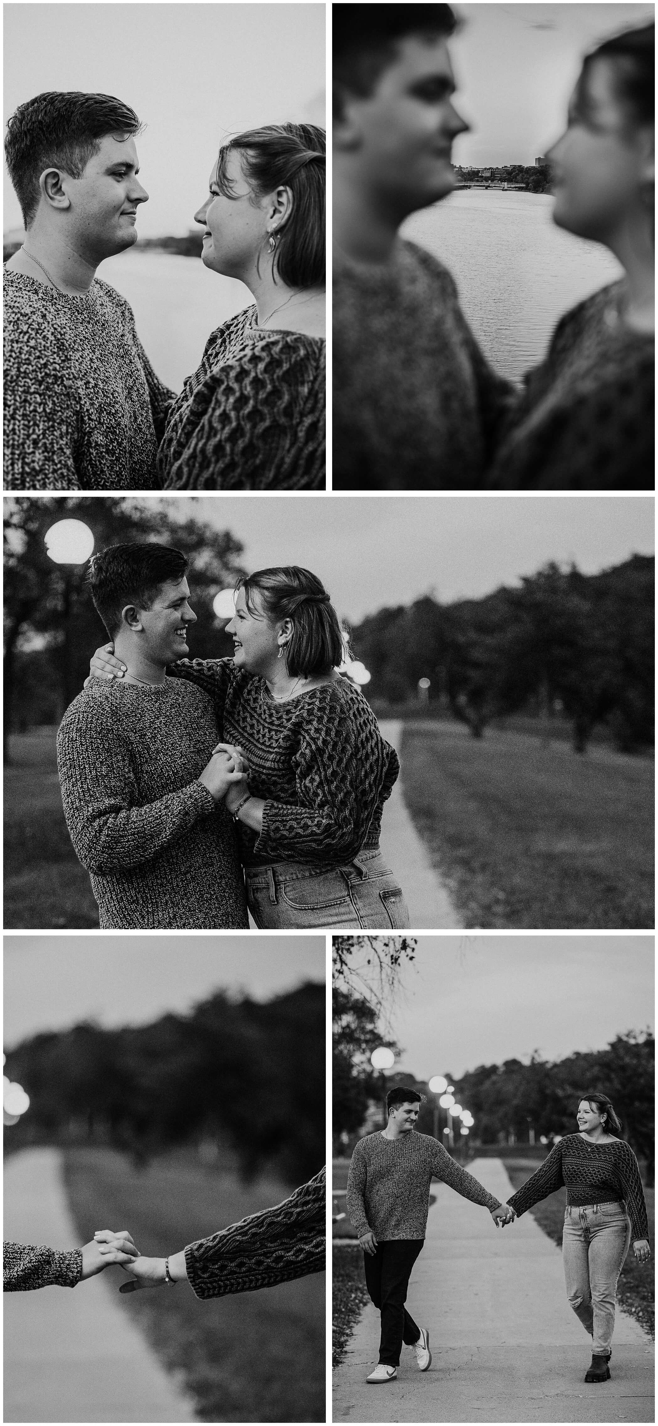 black and white engagement photos on the university of iowa campus