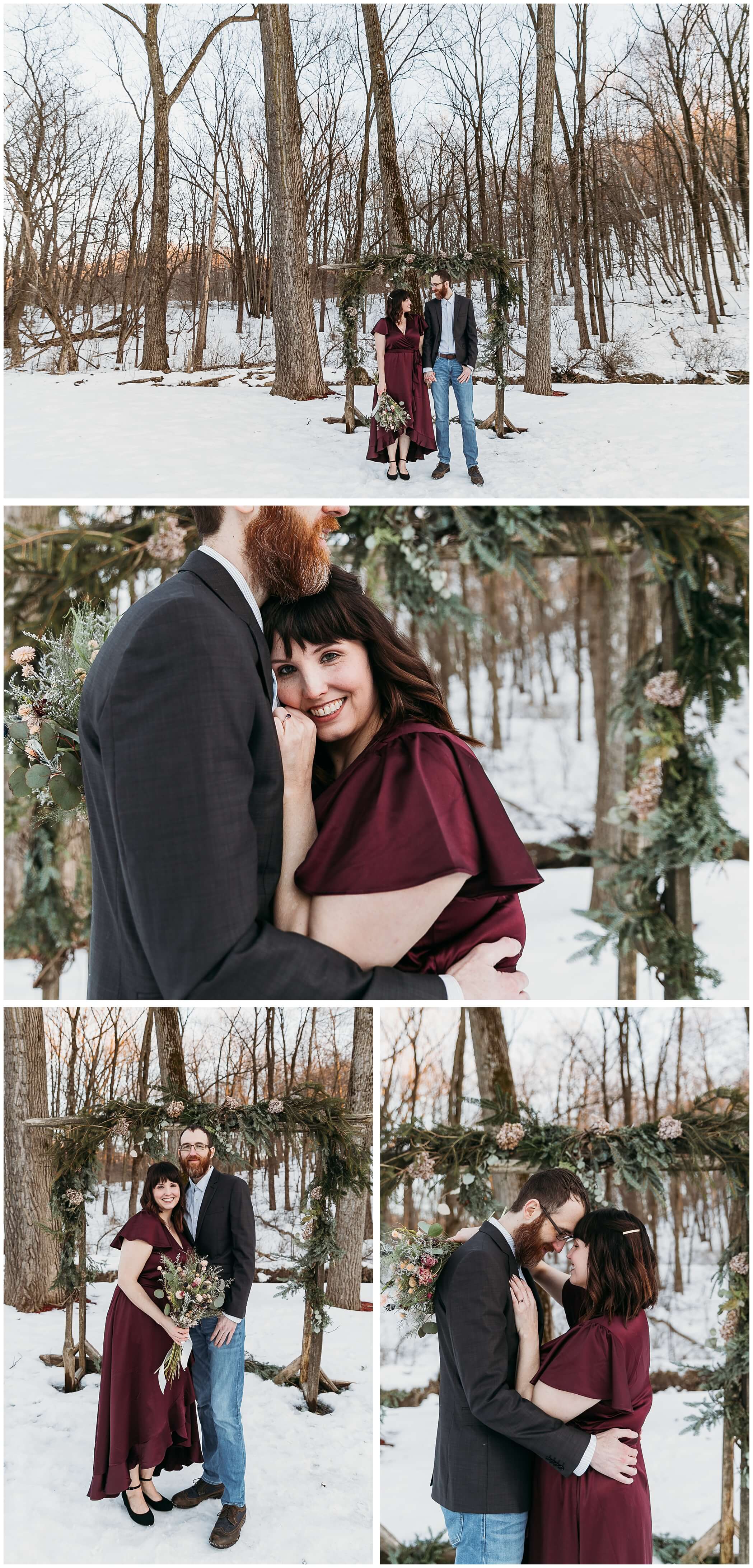 winter iowa elopement on leap day at martha's gardens in dubuque