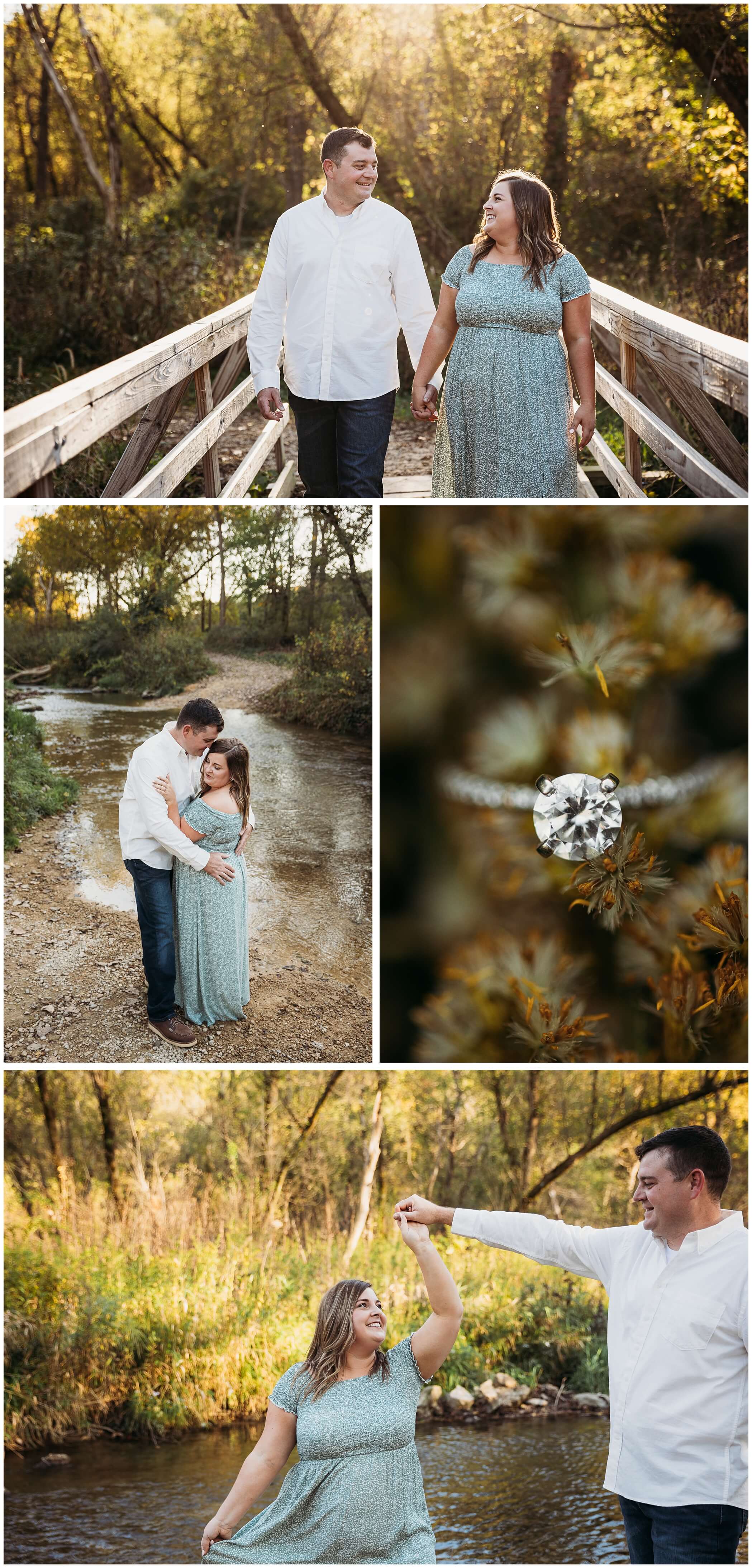 fall nature preserve engagement at swiss valley in dubuque, round engagement ring
