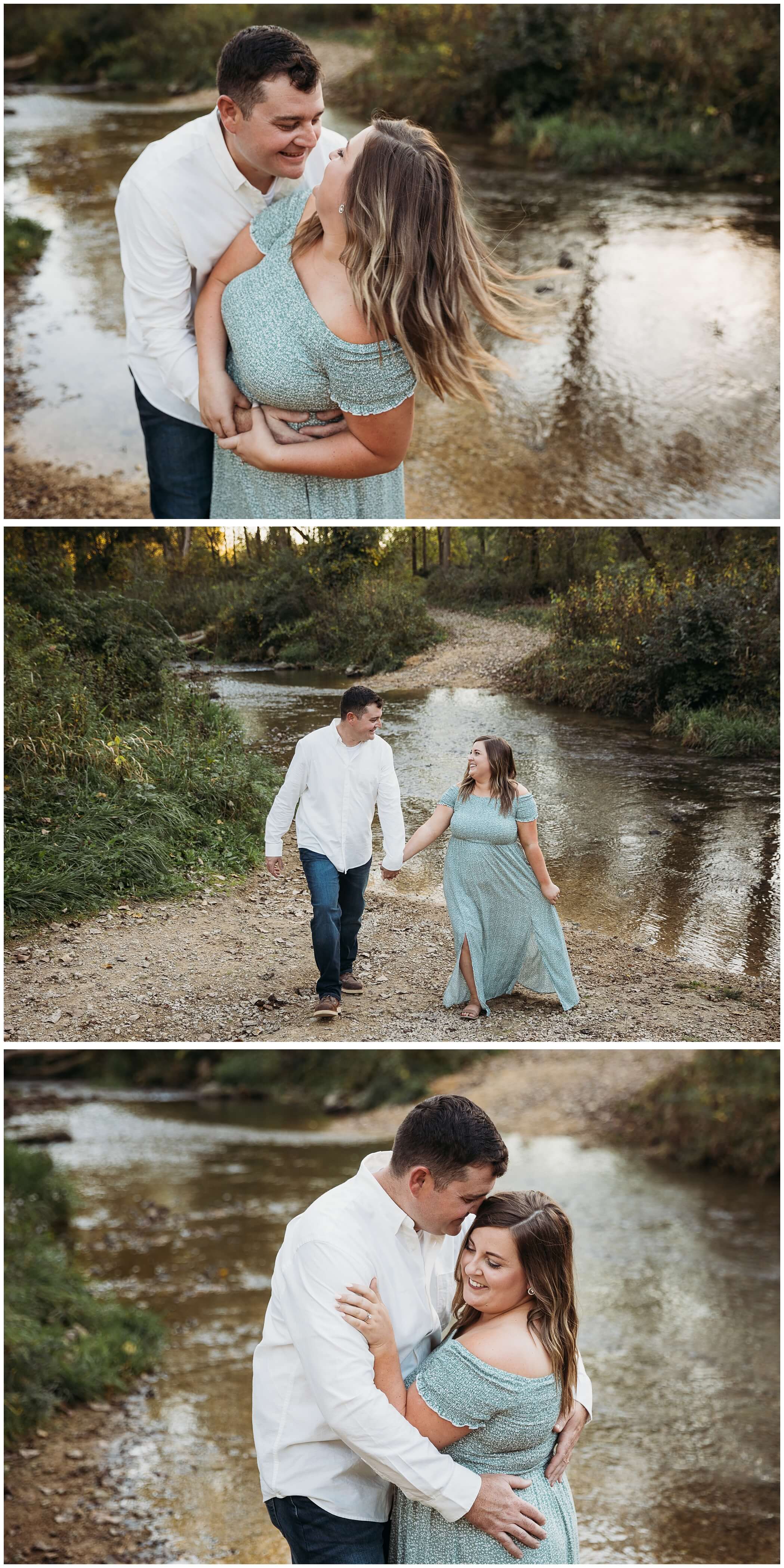 engagement photos near water at nature preserve in dubuque