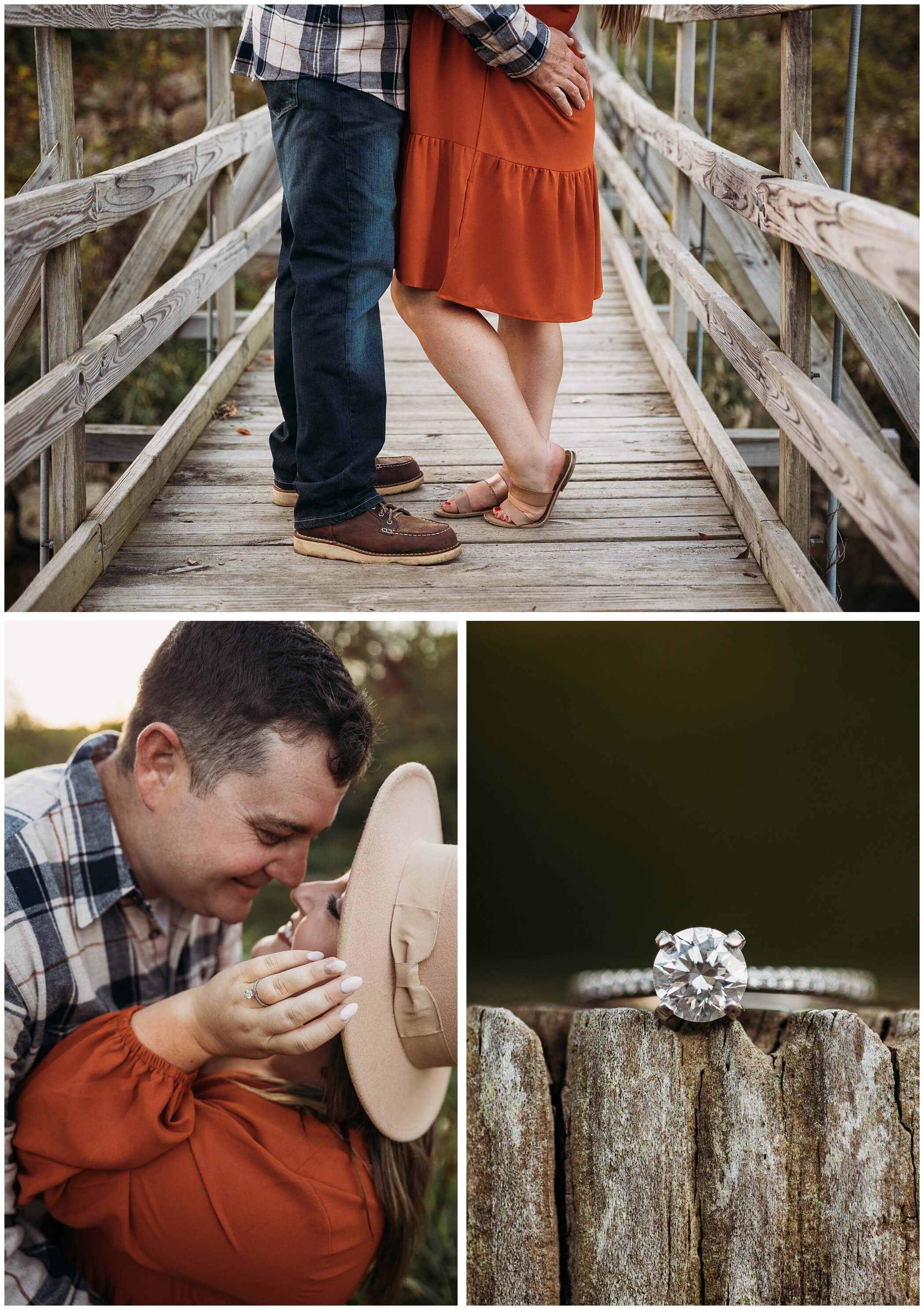 round engagement ring, suspension bridge engagement photos
