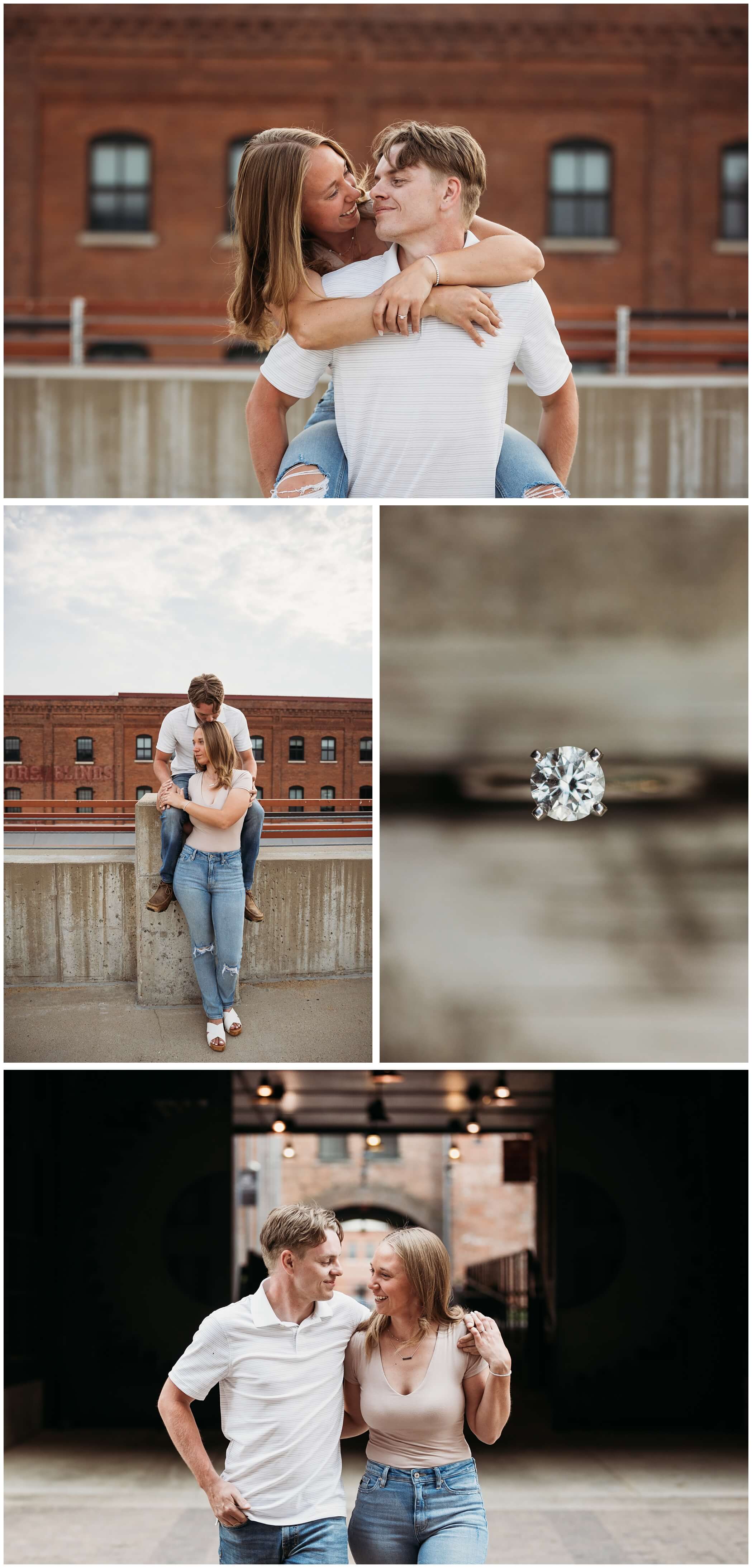 dubuque iowa spring engagement photos in the millwork district