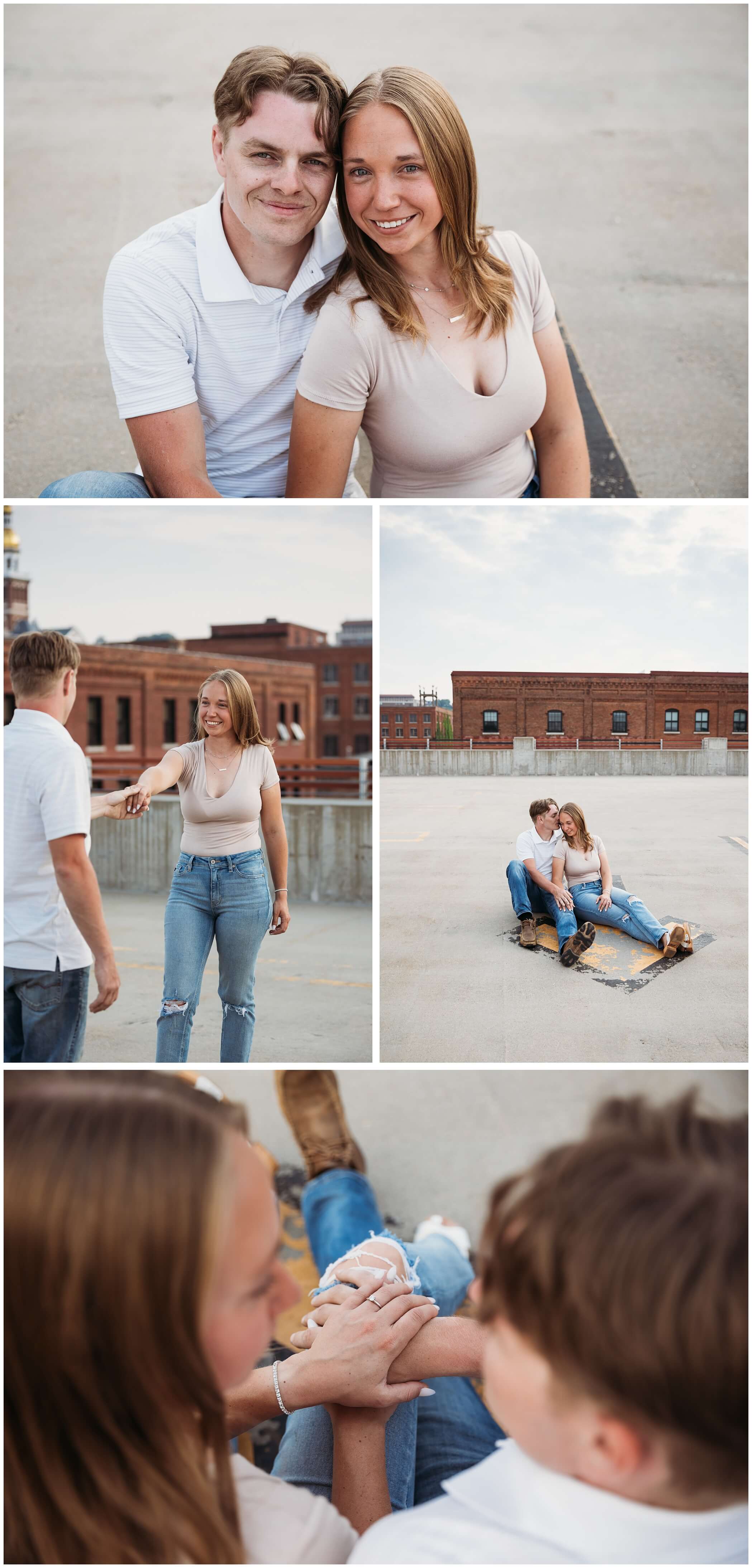 dubuque iowa spring engagement photos in the millwork district
