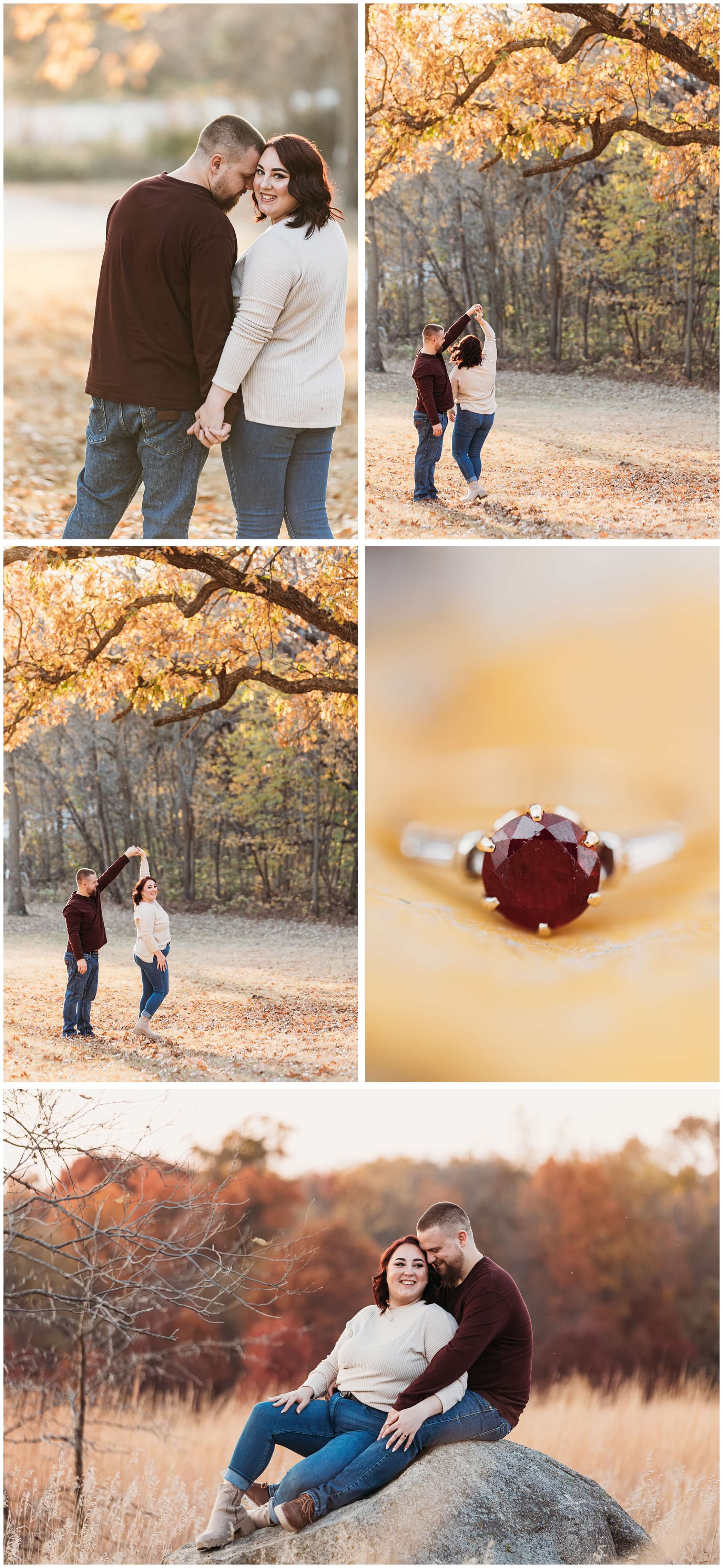 cedar valley fall engagement photos, heirloom engagement ring
