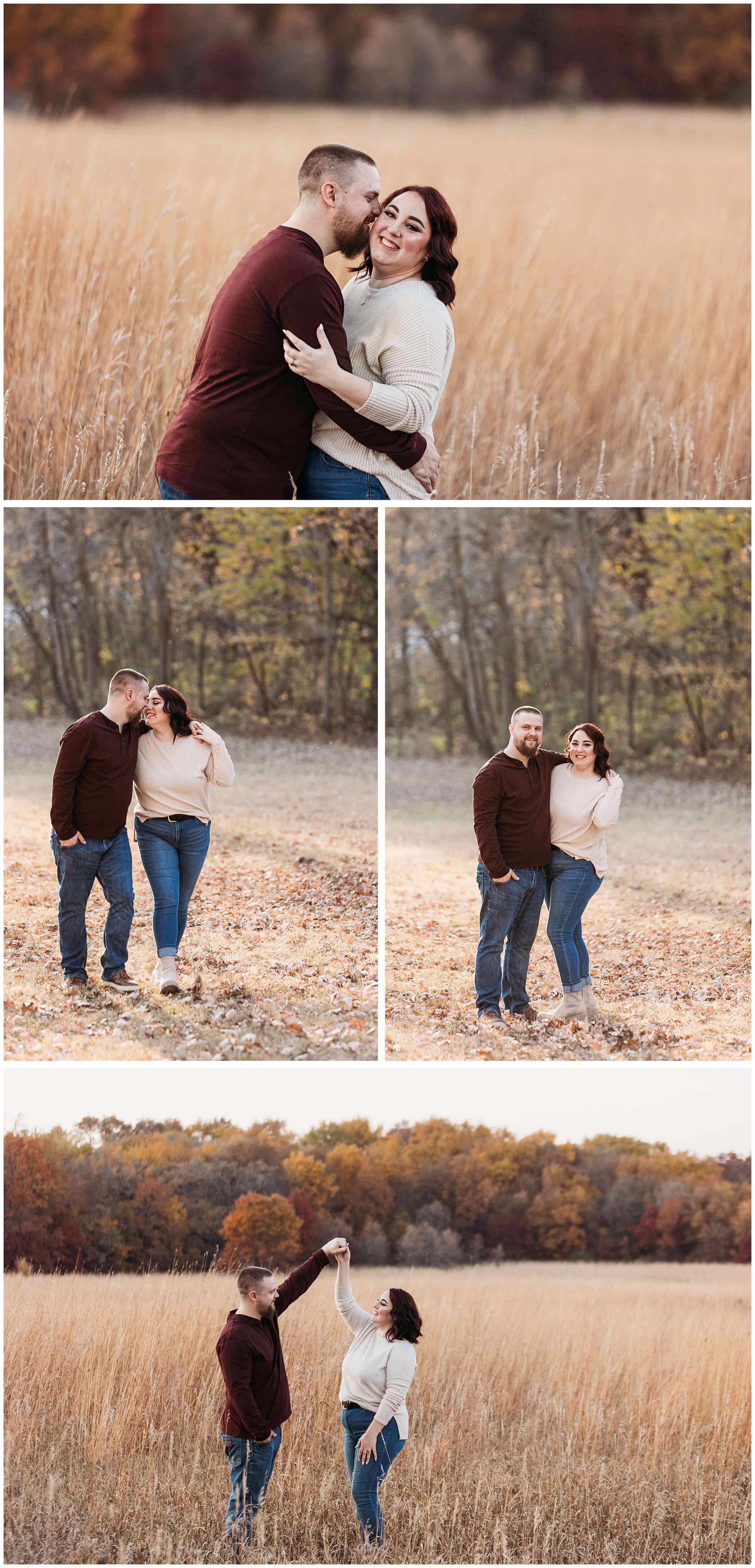cedar valley fall engagement photos at a tall grass prairie