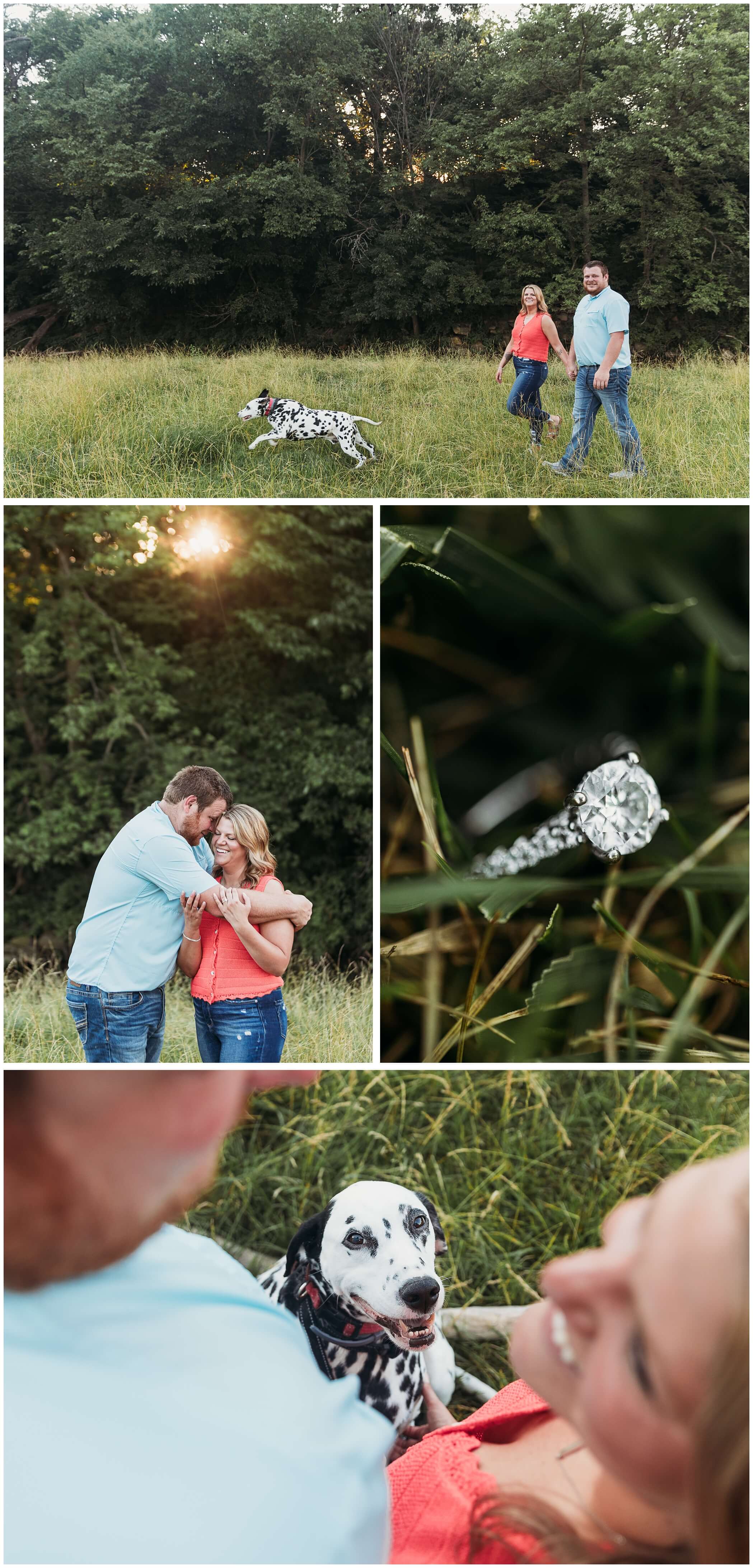 fun engagement photos including your dog, summer prairie engagement photos in wisconsin